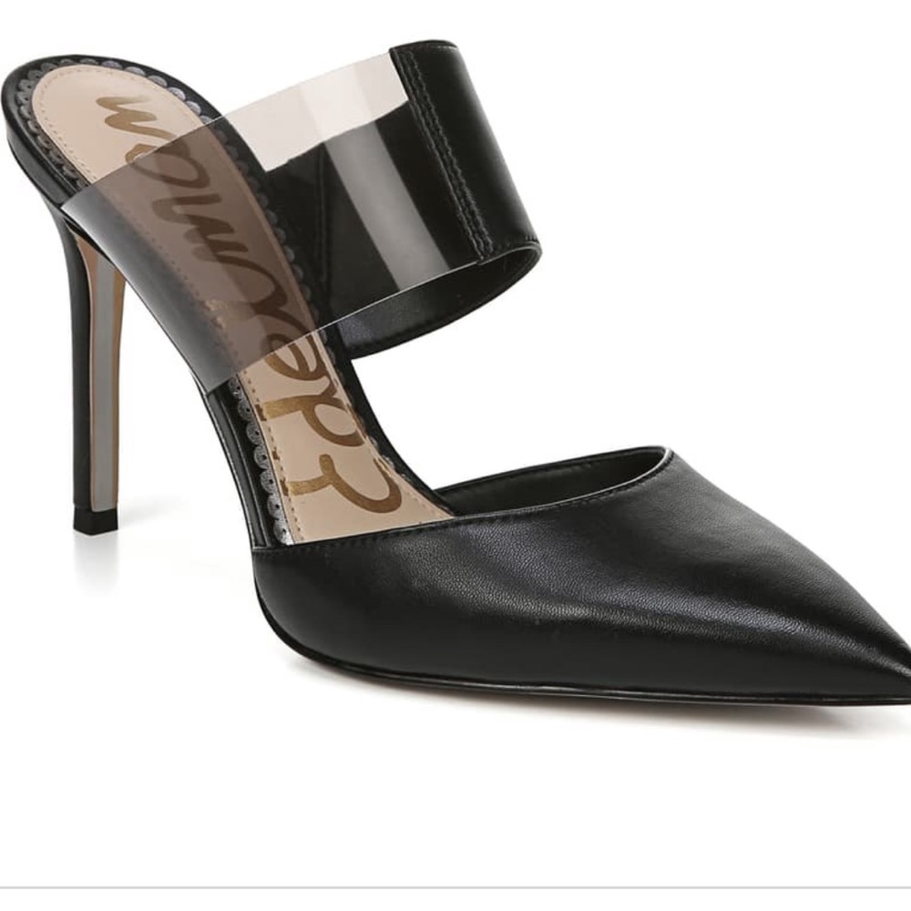Sam Edelman black leather/pvc mules